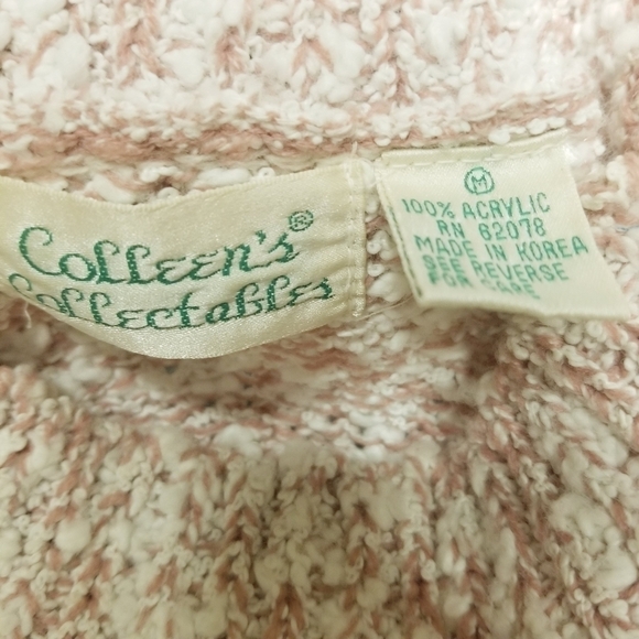 Vintage Chunky Knit Pink White Floral Applique Cottagecore Granny Sweater Md - Picture 6 of 7